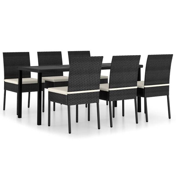 vidaXL 7 Piece Garden Dining Set Poly Rattan Black