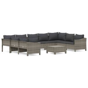 vidaXL 10 Piece Garden Lounge Set with Cushions Grey Poly Rattan
