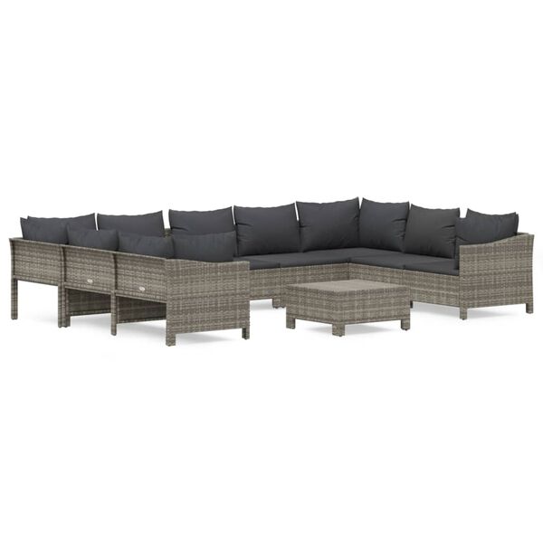 vidaXL 10 Piece Garden Lounge Set with Cushions Grey Poly Rattan