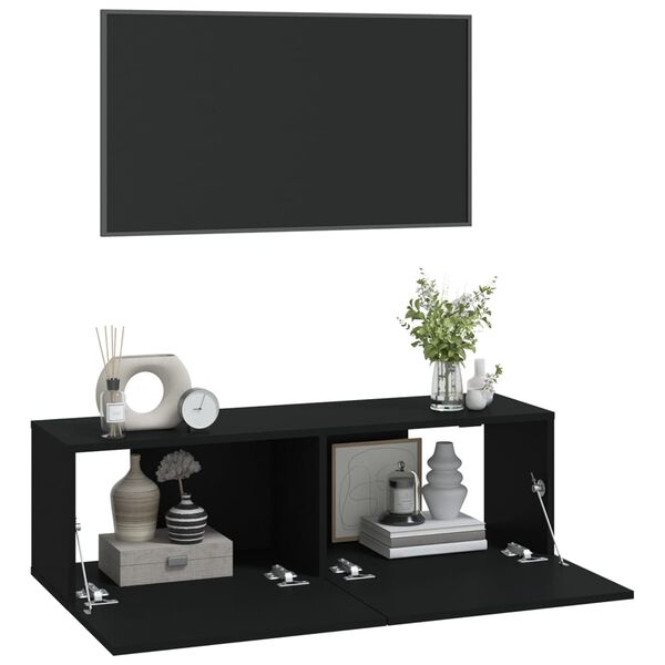 vidaXL Wall TV Cabinets 2 pcs Black 100x30x30 cm Engineered Wood