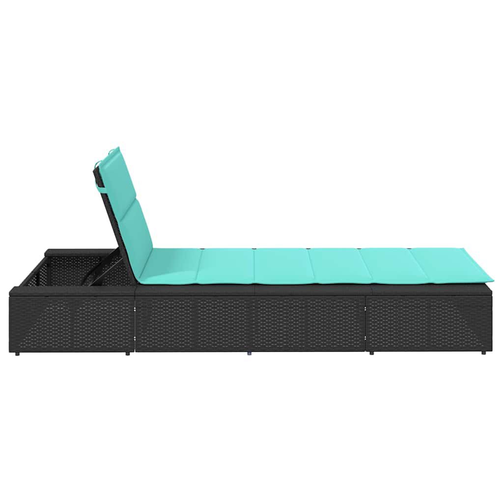 vidaXL Sunbed with Floating Cushion Black Poly Rattan