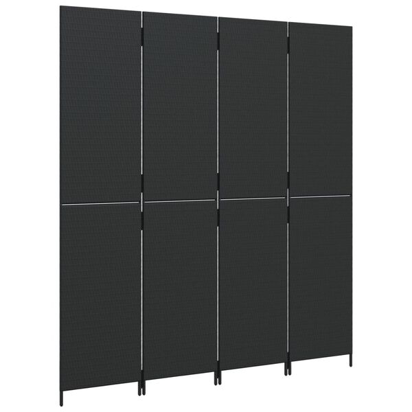 vidaXL Room Divider 4 Panels Black Poly Rattan