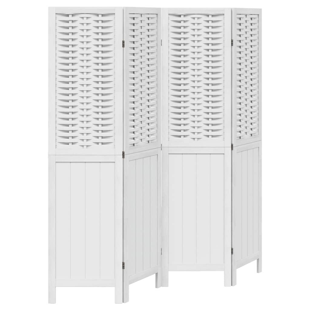 vidaXL Room Divider 4 Panels White Solid Wood Paulownia