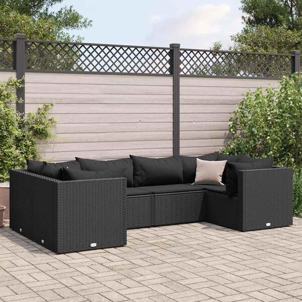 vidaXL 6 Piece Garden Lounge Set with Cushions Black Poly Rattan
