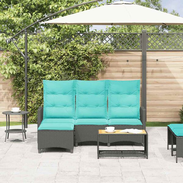 vidaXL Reclining Garden Sofa with Cushions L-shaped Black Poly Rattan