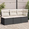 vidaXL Garden Sofa with Cushions 3-Seater Black Poly Rattan