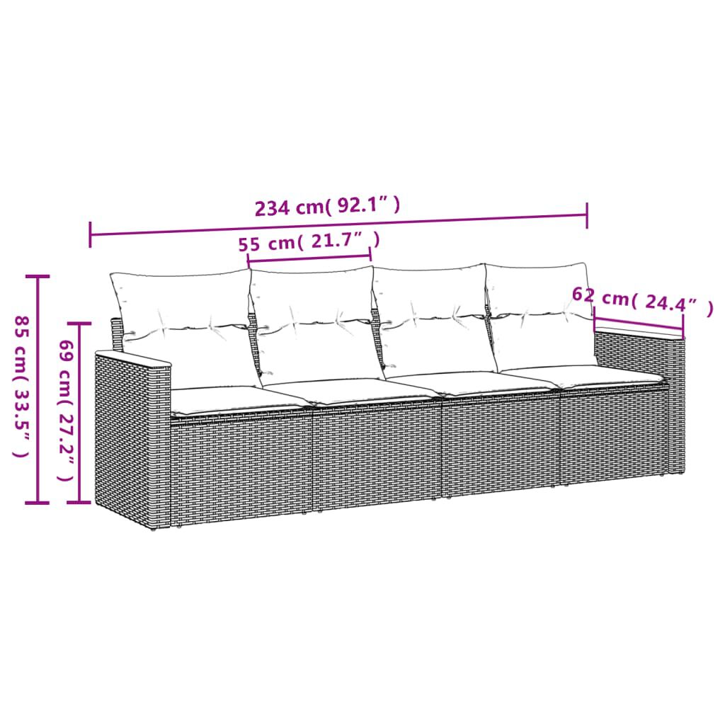 vidaXL 4 Piece Garden Sofa Set with Cushions Black Poly Rattan