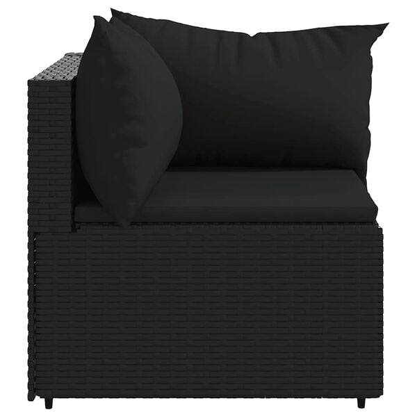 vidaXL Garden Corner Sofa with Cushions Black Poly Rattan