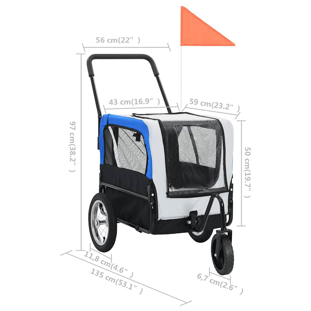 vidaXL 2-in-1 Pet Bike Trailer & Jogging Stroller Grey and Blue