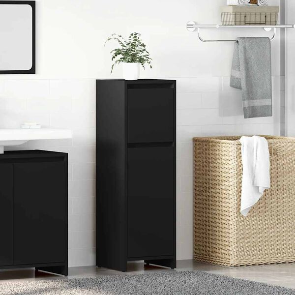 vidaXL Bathroom Cabinet Black 30x30x95 cm Engineered Wood
