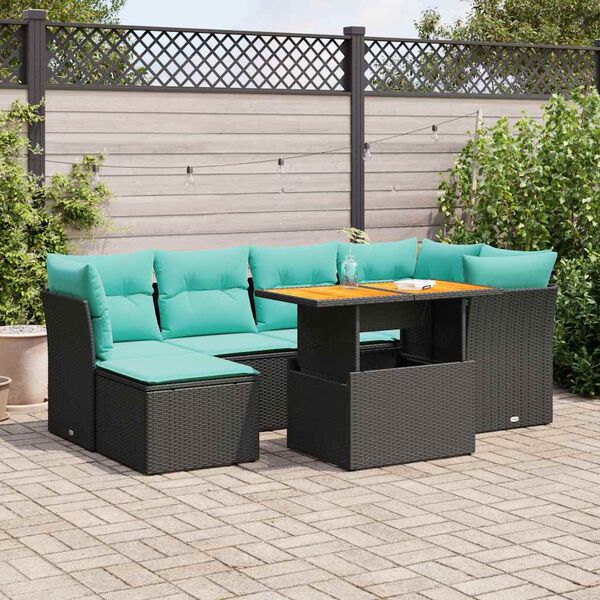vidaXL 7 Piece Garden Sofa Set with Cushions Black Poly Rattan