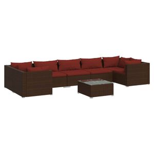 vidaXL 8 Piece Garden Lounge Set with Cushions Poly Rattan Brown