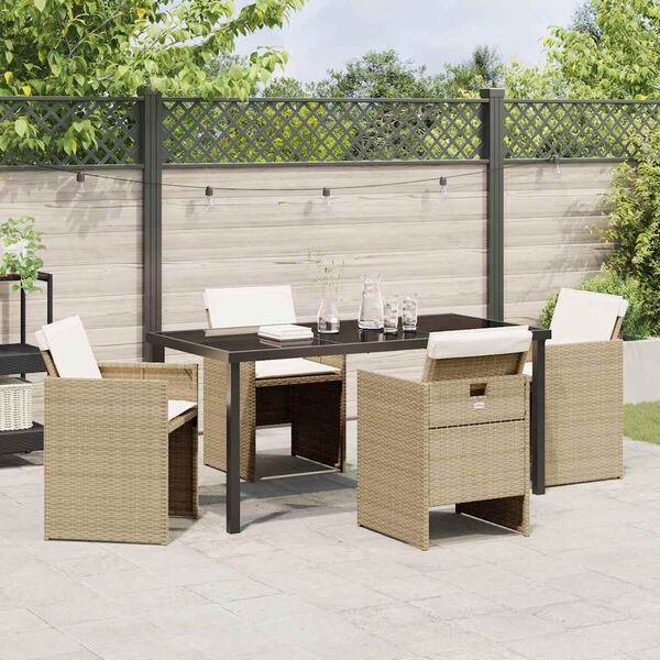 vidaXL Garden Dining Set with Cushion 5 pcs Beige Poly Rattan