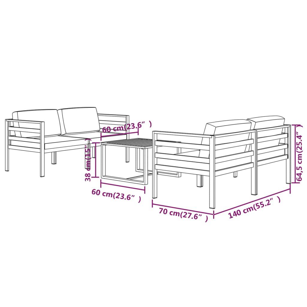 vidaXL 5 Piece Garden Lounge Set with Cushions Aluminium Anthracite