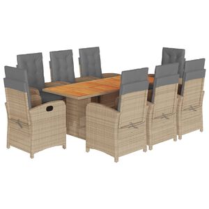 vidaXL 9 Piece Garden Dining Set with Cushions Grey Poly Rattan