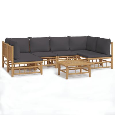 vidaXL 7 Piece Garden Lounge Set with Dark Grey Cushions Bamboo