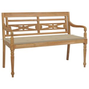 vidaXL Batavia Bench with Beige Cushion 120 cm Solid Teak Wood