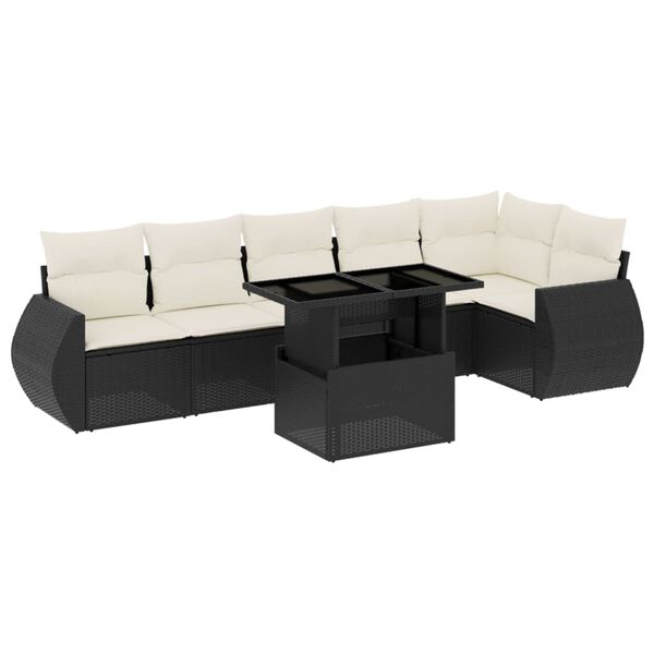vidaXL 7 Piece Garden Sofa Set with Cushions Black Poly Rattan