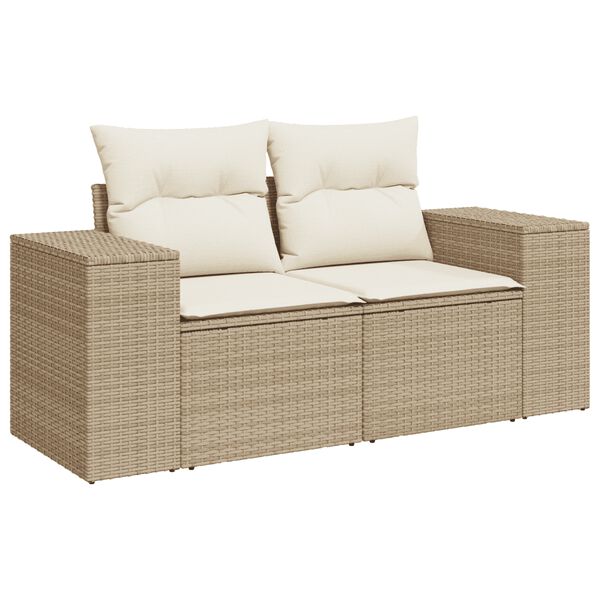 vidaXL 7 Piece Garden Sofa Set with Cushions Beige Poly Rattan