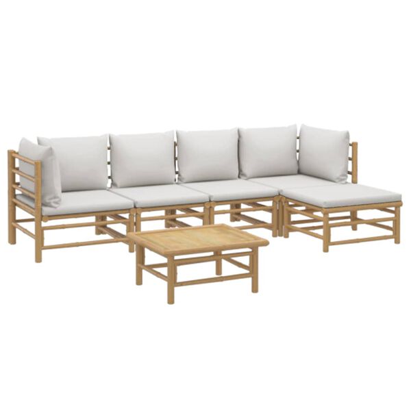vidaXL 6 Piece Garden Lounge Set with Light Grey Cushions Bamboo