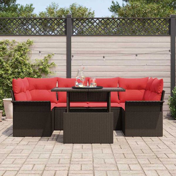 vidaXL Garden Sofa Set with Cushion 7 pcs Brown Poly rattan
