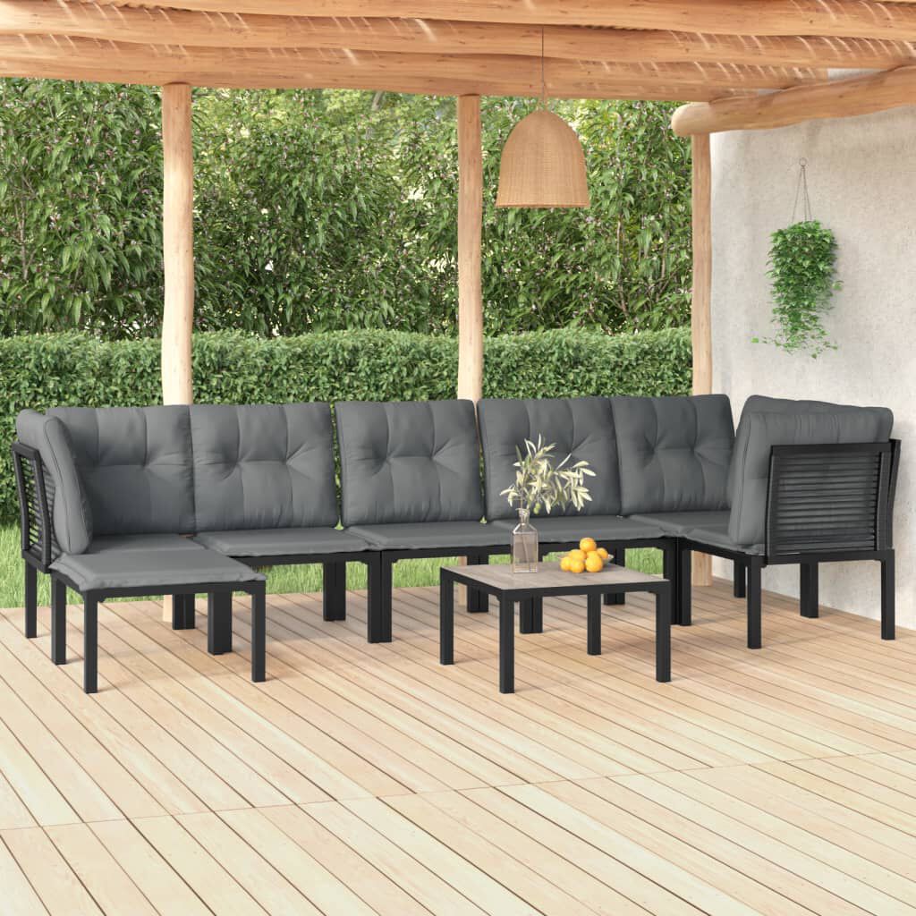 vidaXL 8 Piece Garden Lounge Set Black and Grey Poly Rattan