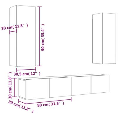 vidaXL 4 Piece TV Cabinet Set Black Engineered Wood
