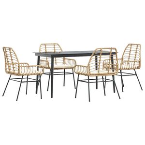 vidaXL 5 Piece Garden Dining Set with Cushions Brown Poly Rattan Glass