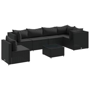 vidaXL 7 Piece Garden Lounge Set with Cushions Black Poly Rattan