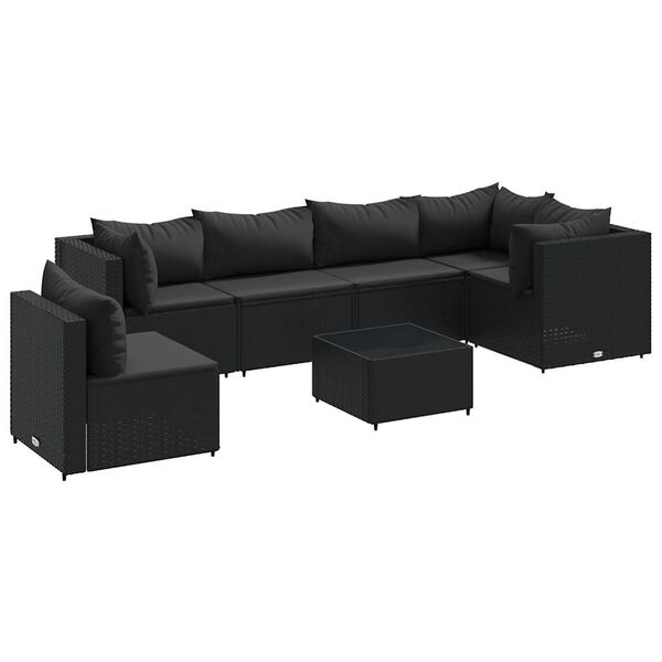 vidaXL 7 Piece Garden Lounge Set with Cushions Black Poly Rattan
