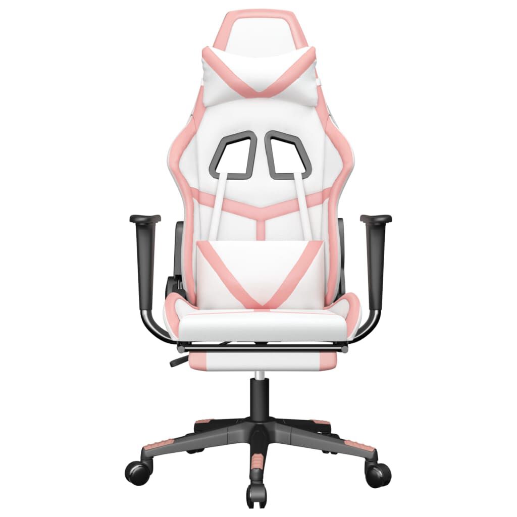 vidaXL Gaming Chair with Footrest White and Pink Faux Leather