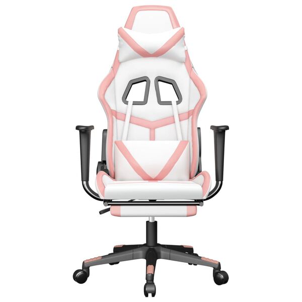 vidaXL Gaming Chair with Footrest White and Pink Faux Leather