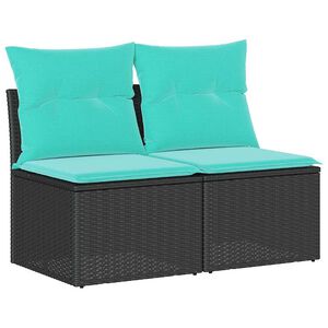 vidaXL 2 Piece Garden Sofa Set with Cushions Black Poly Rattan Acacia