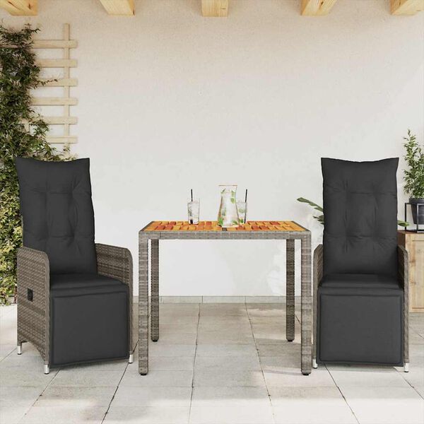 vidaXL 7 Piece Garden Bistro Set with Cushions Grey Poly Rattan