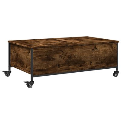 vidaXL Coffee Table with Wheels Smoked Oak 91x55x34 cm Engineered Wood