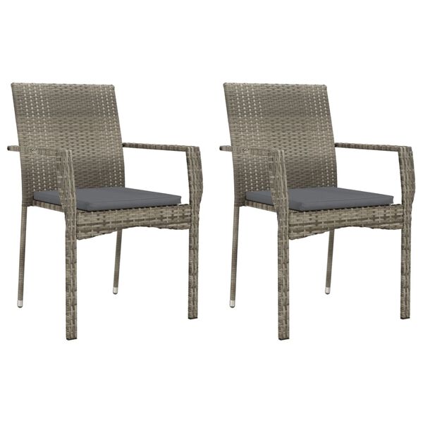 vidaXL 3 Piece Garden Dining Set with Cushions Grey Poly Rattan