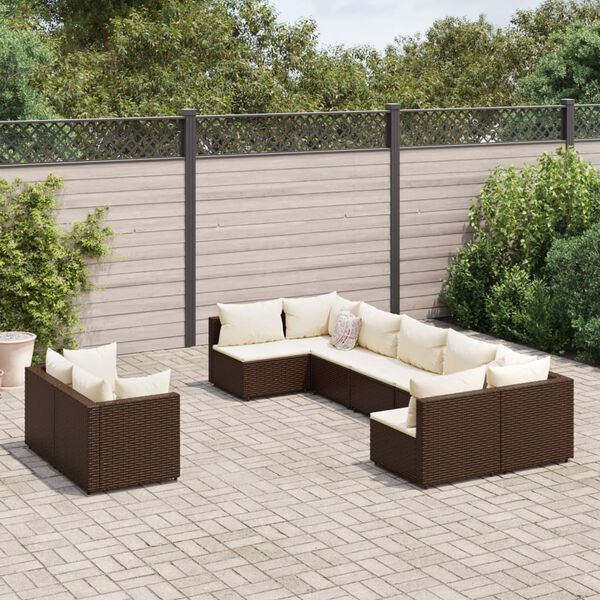vidaXL 9 Piece Garden Sofa Set with Cushions Brown Poly Rattan