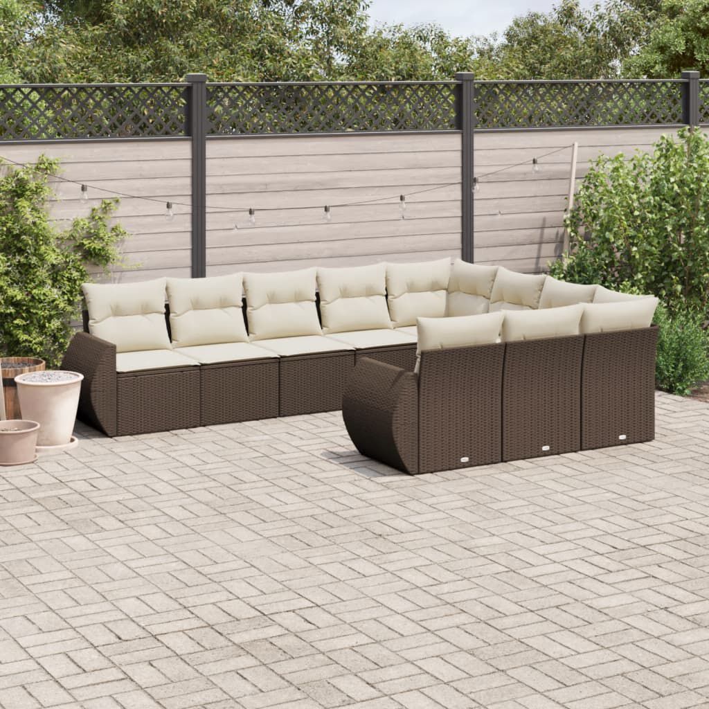 vidaXL 10 Piece Garden Sofa Set with Cushions Brown Poly Rattan