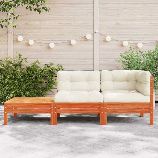 vidaXL Garden Sofa with Cushions and Footstool Solid Wood Pine