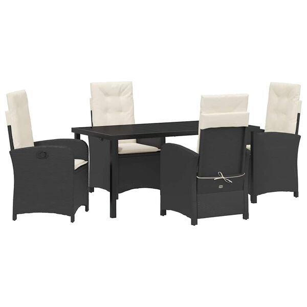 vidaXL Garden Dining Set with Cushion 5 pcs Black Poly Rattan