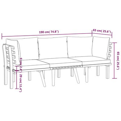 vidaXL 3 Piece Garden Lounge Set with Cushions Solid Wood Acacia