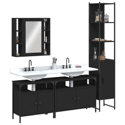 vidaXL 4 Piece Bathroom Cabinet Set Black Engineered Wood