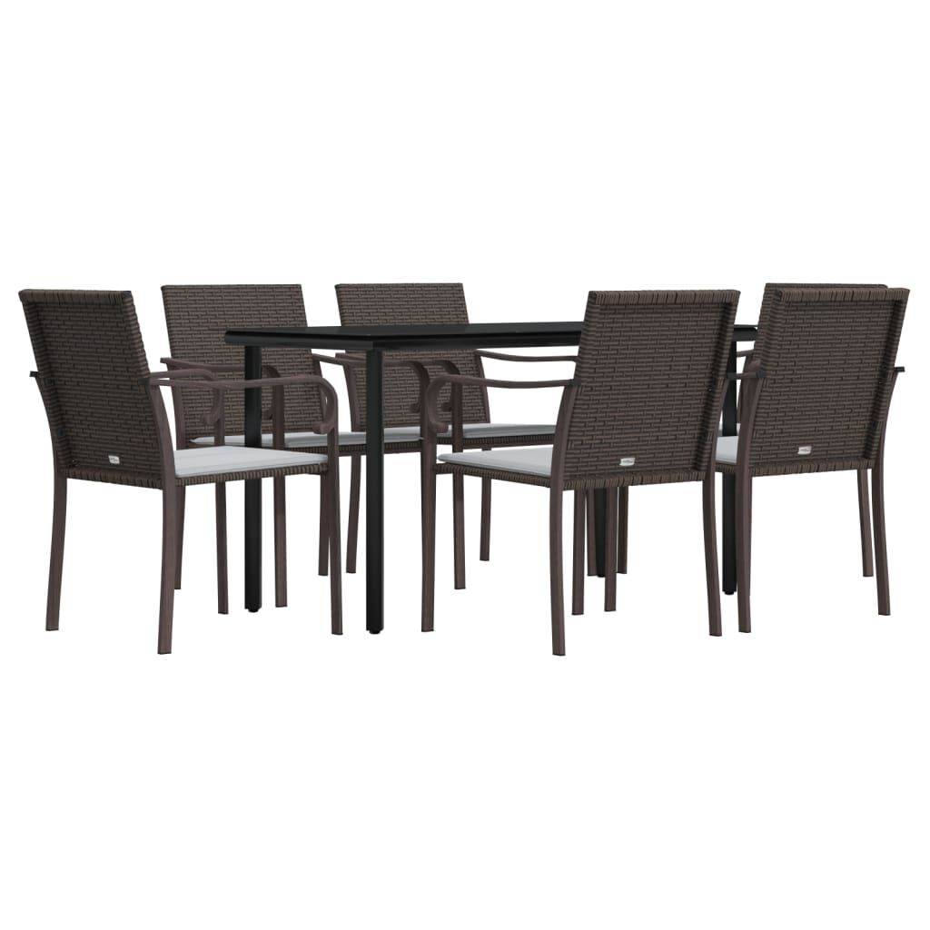 vidaXL 7 Piece Garden Dining Set with Cushions Poly Rattan and Steel