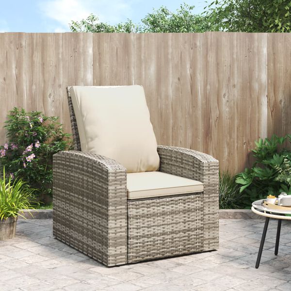 vidaXL Garden Reclining Chair with Cushions Light Brown Poly Rattan