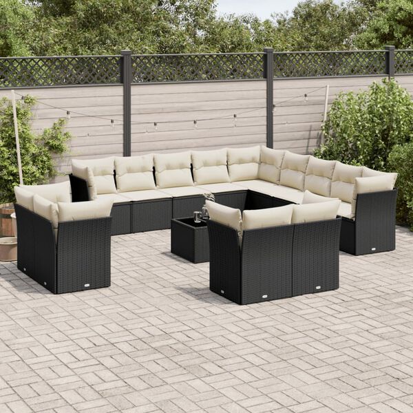 vidaXL 14 Piece Garden Sofa Set with Cushions Black Poly Rattan