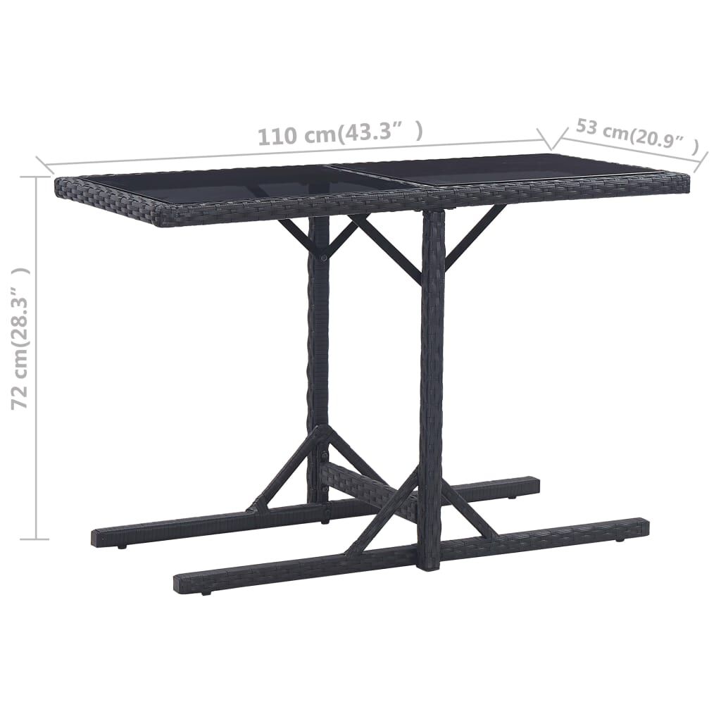 vidaXL Garden Table Black 110x53x72 cm Glass and Poly Rattan