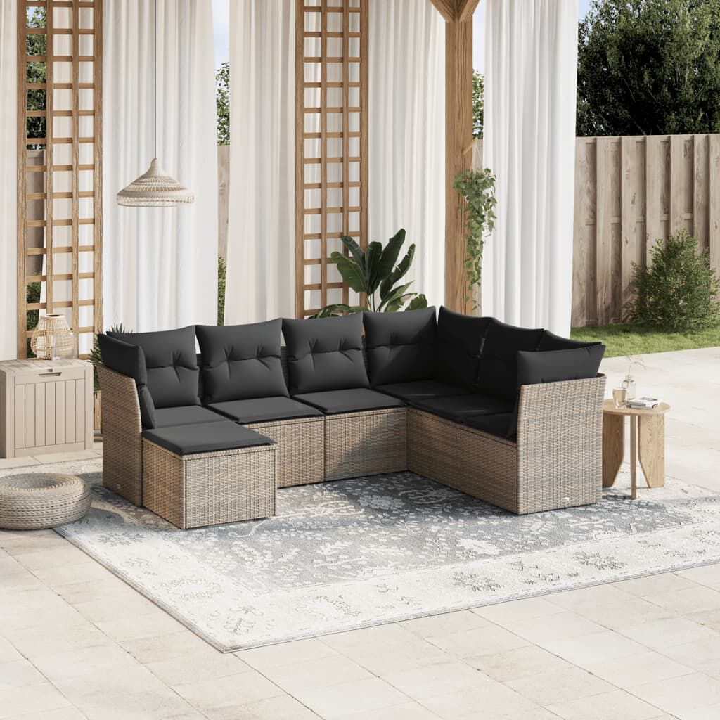 vidaXL 7 Piece Garden Sofa Set with Cushions Grey Poly Rattan