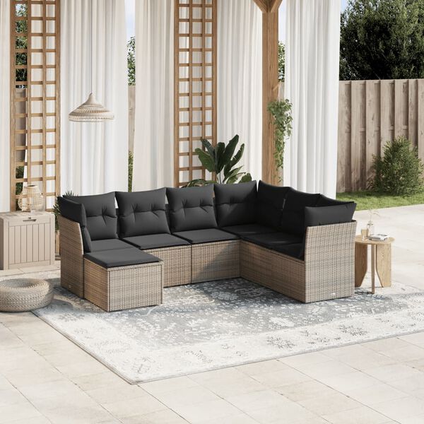 vidaXL 7 Piece Garden Sofa Set with Cushions Grey Poly Rattan