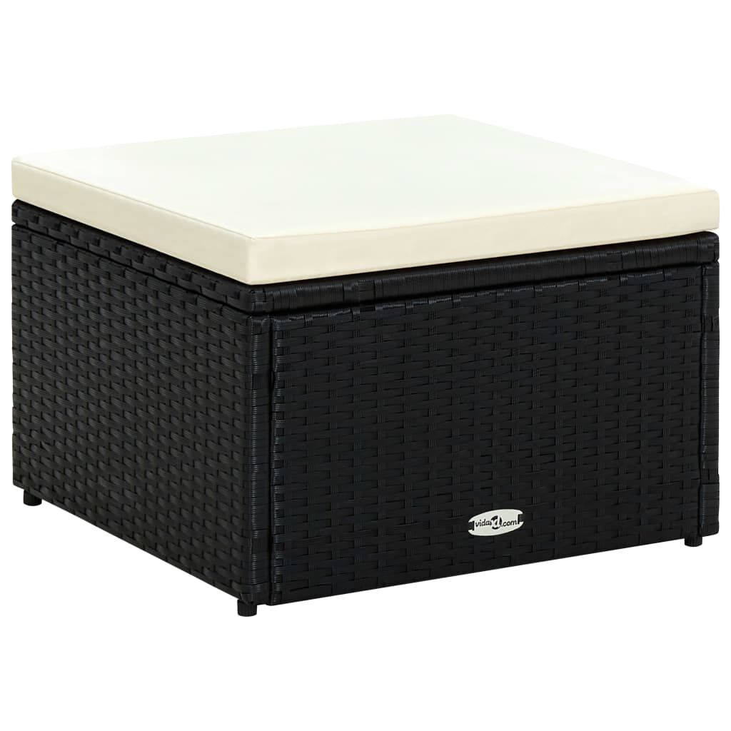 vidaXL Footstool Poly Rattan 53x53x30 cm Black