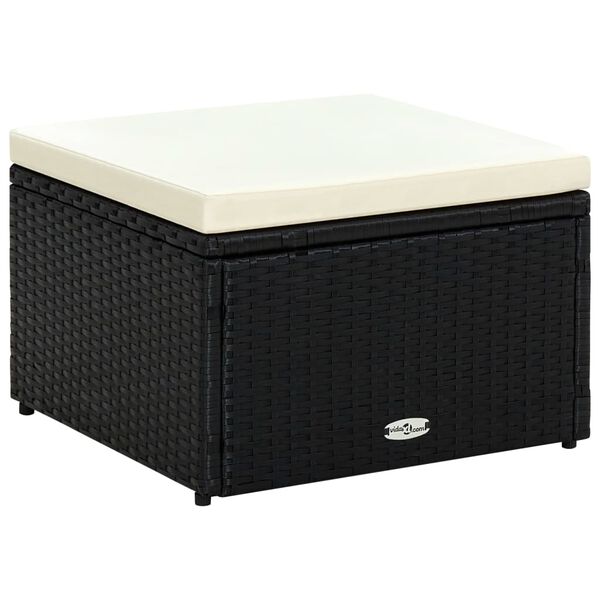 vidaXL Footstool Poly Rattan 53x53x30 cm Black